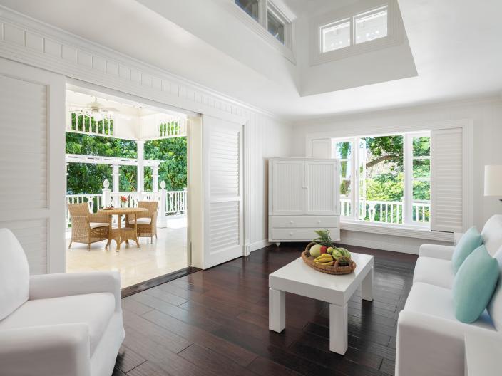 Living room with view of patio
