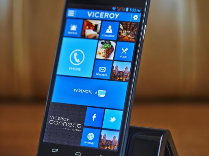 A smart phone in a holder display the Viceroy Connect app.
