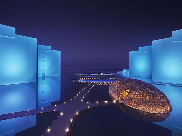 An aerial view of the Nido nest at night