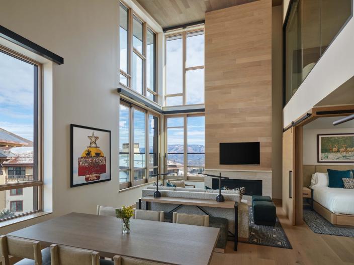 A well-appointed living room in a Snowmass hotel room