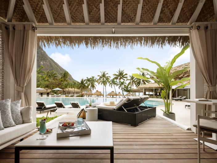 interior view of lounge area beside pool