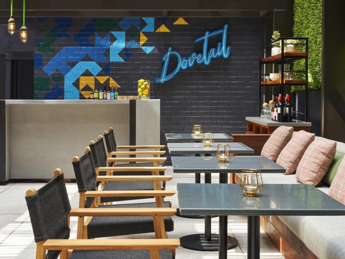 The outdoor patio at Dovetail restaurant
