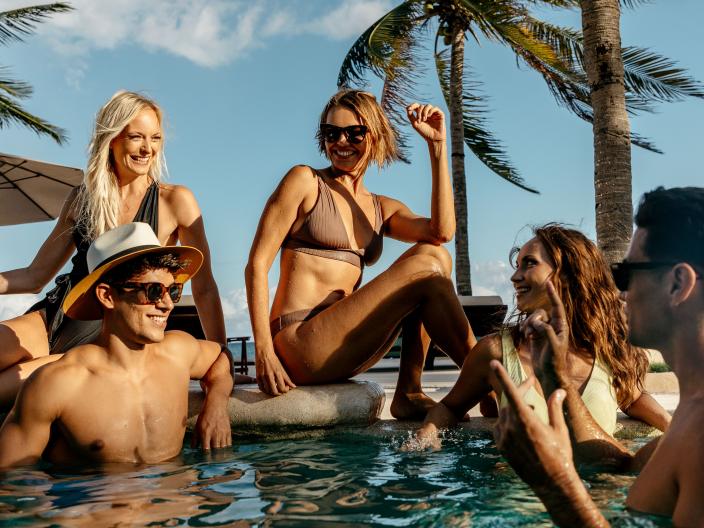 friends in a pool