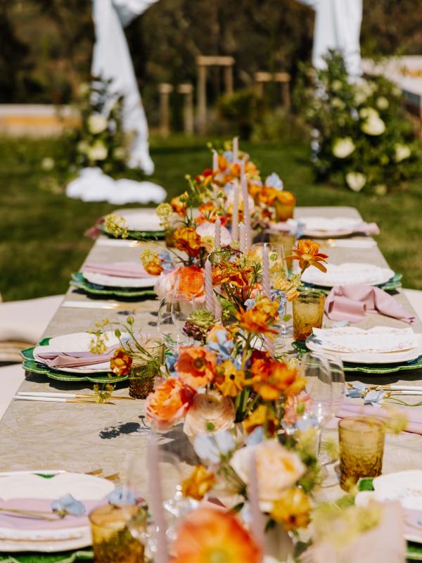table set for a wedding outside