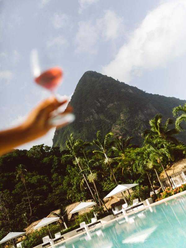 Wine with the background of beach and mountain from Sugar Beach