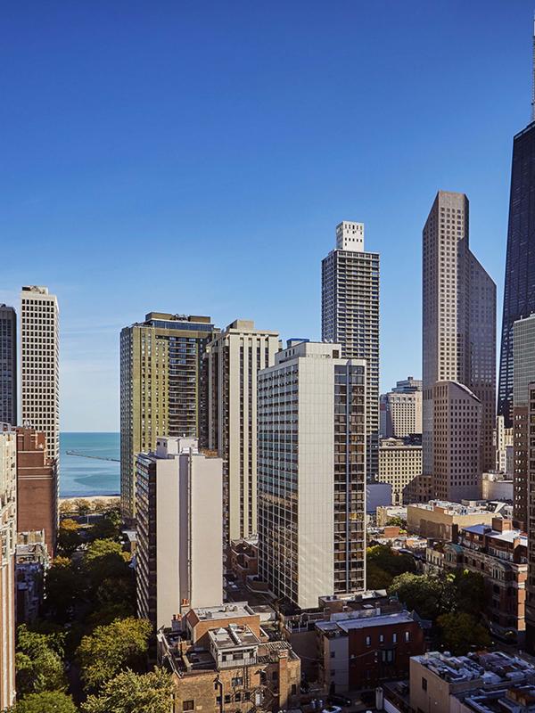 A view of Chicago skyscrapers from a room at Viceroy Chicago