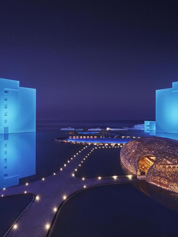 An aerial view of the Nido nest at night