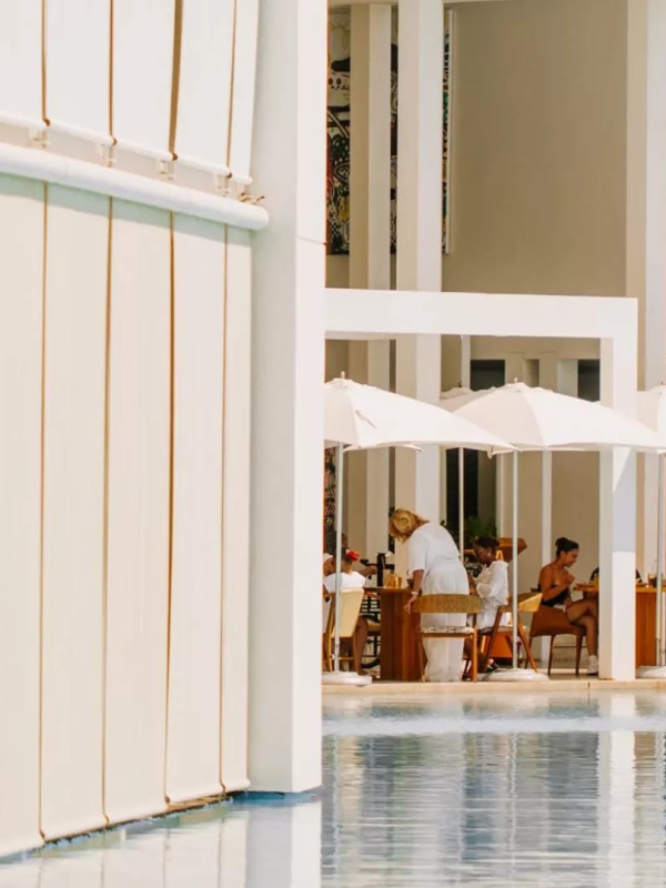 View of the patios with people dining at Viceroy Los Cabos