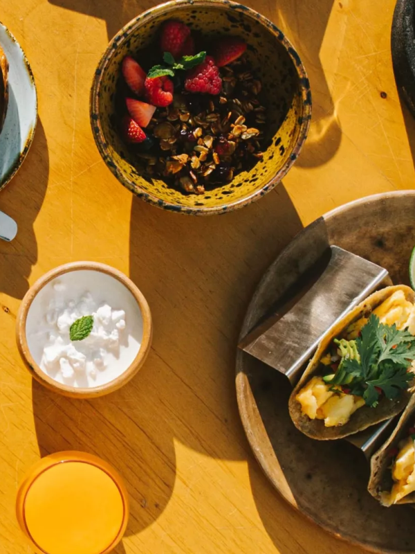 A spread of food including tacos and pastries at Viceroy Los Cabos