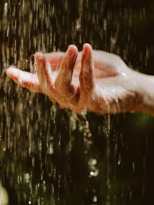 A hand under a waterfall at Riviera Maya