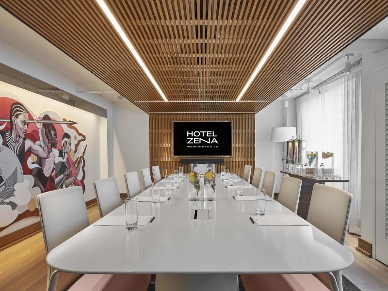 indoor meeting area with long table