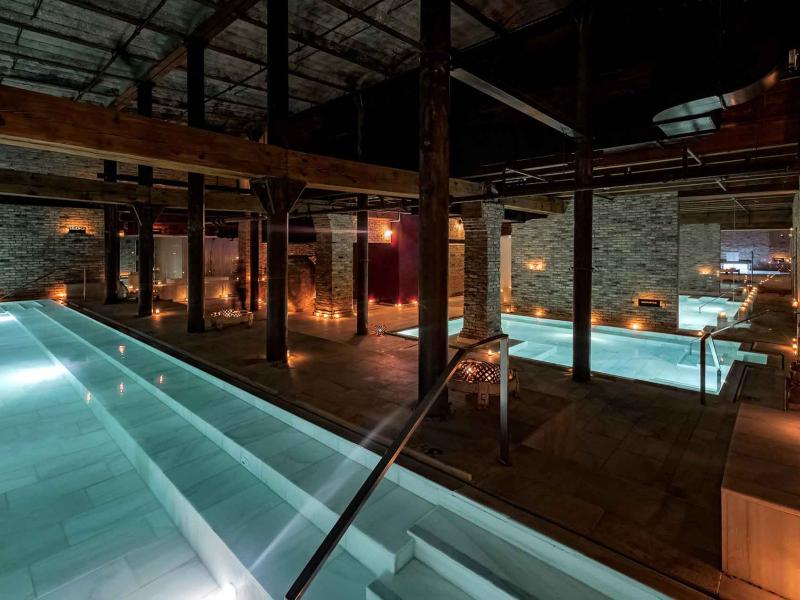 Two large wading pools at AIRE Ancient Baths in Chicago