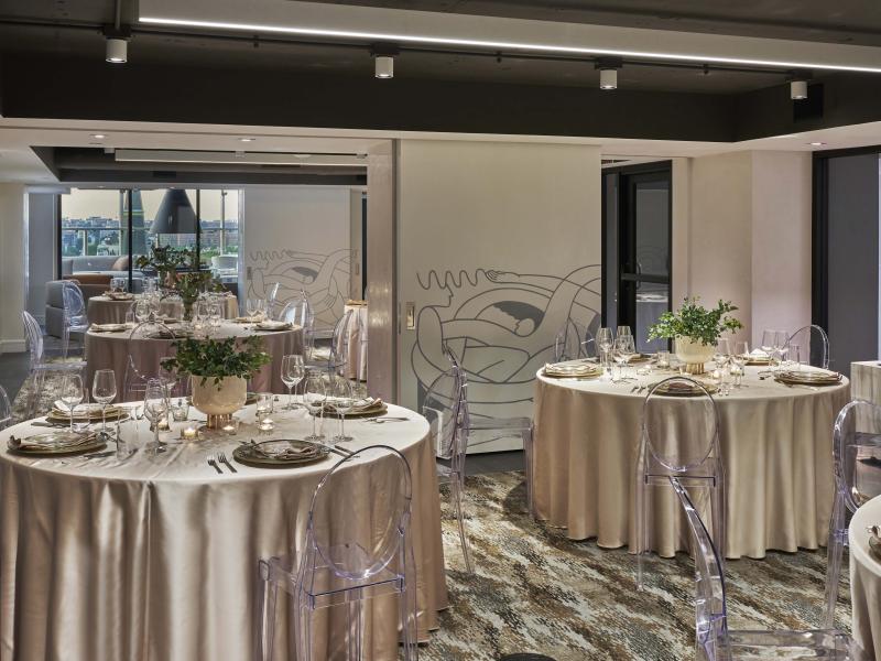 The Belmont room at Hotel Zena, arranged for a dinner and reception