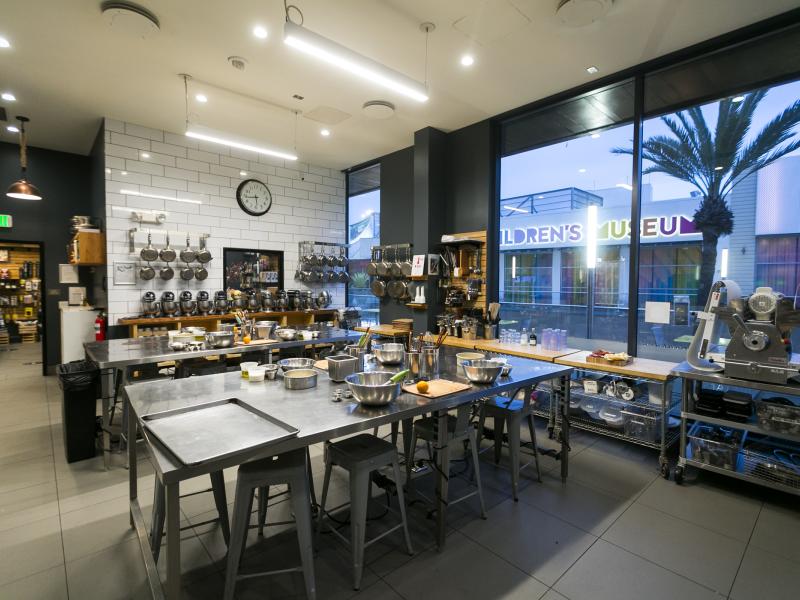 A cooking classroom set up before students arrive